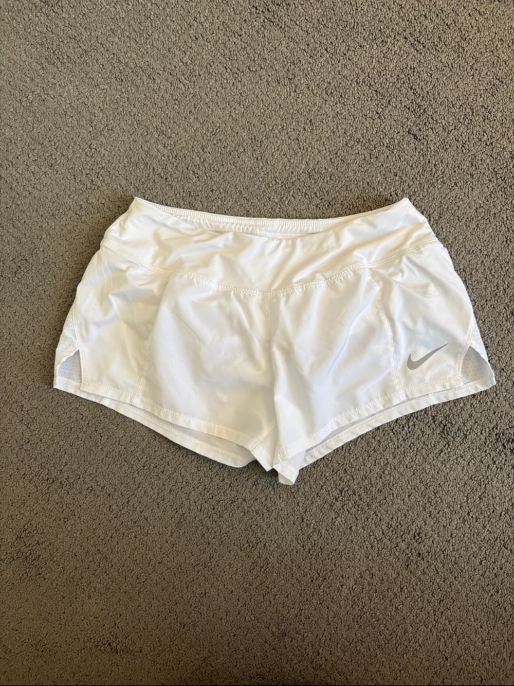 Nike Dri-Fit White Women's Athletic Shorts with Reflective Swoosh